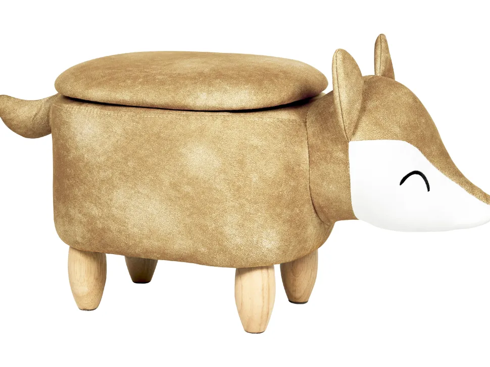 Tamborete Em Veludo Laranja Com Arrumação Fox