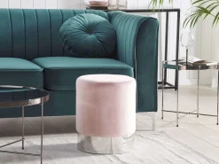 Tamborete Em Veludo Rosa Brigitte