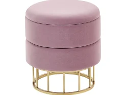Tamborete Em Veludo Rosa Com Arrumação Elgin