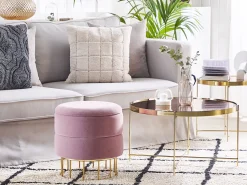 Tamborete Em Veludo Rosa Com Arrumação Elgin