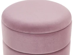 Tamborete Em Veludo Rosa Com Arrumação Elgin
