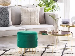 Tamborete Em Veludo Verde Escuro Com Arrumação Elgin