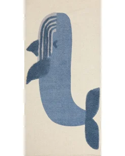 Tapete De Algodao Azul E Creme Com Impressao De Baleia 80 X 150 Cm Selai