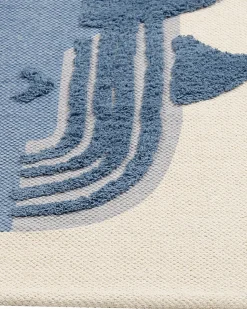 Tapete De Algodao Azul E Creme Com Impressao De Baleia 80 X 150 Cm Selai