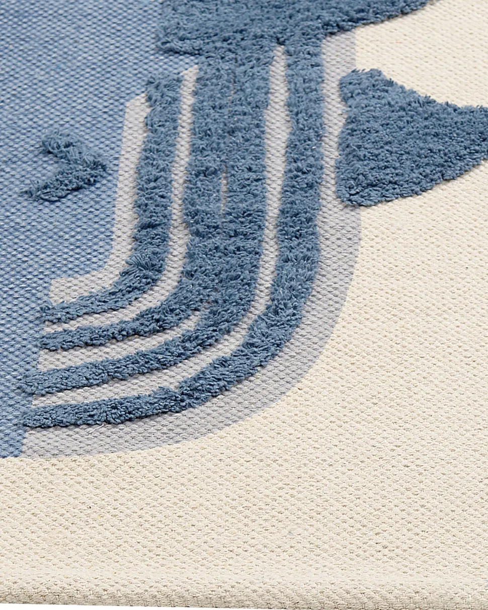 Tapete De Algodao Azul E Creme Com Impressao De Baleia 80 X 150 Cm Selai