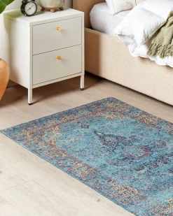 Tapete De Algodao Azul Vermelho E Creme 160 X 230 Cm Kansu