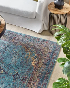 Tapete De Algodao Azul Vermelho E Creme 160 X 230 Cm Kansu