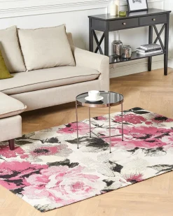 Tapete De Algodao Com Motivo Floral Rosa 200 X 300 Cm Ejaz