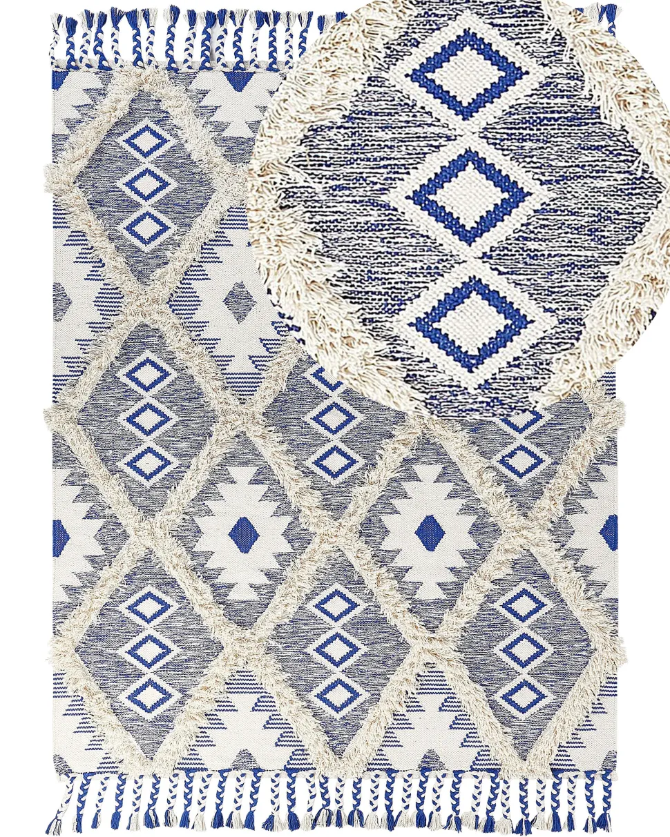 Tapete De Algodao Creme Claro E Azul 140 X 200 Cm Manavgat