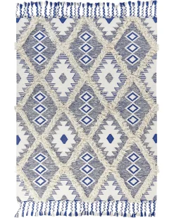 Tapete De Algodao Creme Claro E Azul 140 X 200 Cm Manavgat