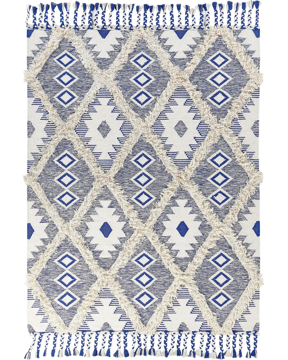 Tapete De Algodao Creme Claro E Azul 140 X 200 Cm Manavgat