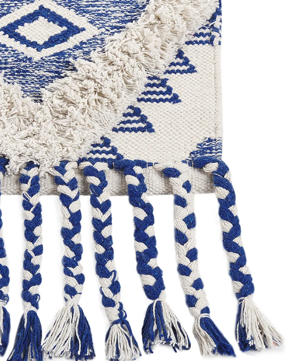 Tapete De Algodao Creme Claro E Azul 140 X 200 Cm Manavgat