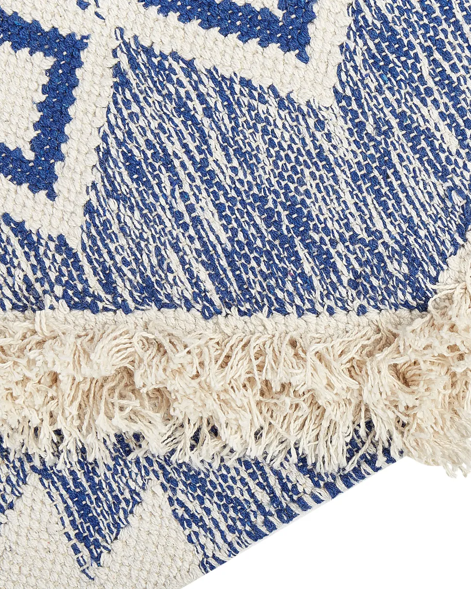 Tapete De Algodao Creme Claro E Azul 140 X 200 Cm Manavgat