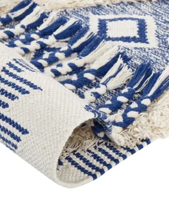 Tapete De Algodao Creme Claro E Azul 140 X 200 Cm Manavgat