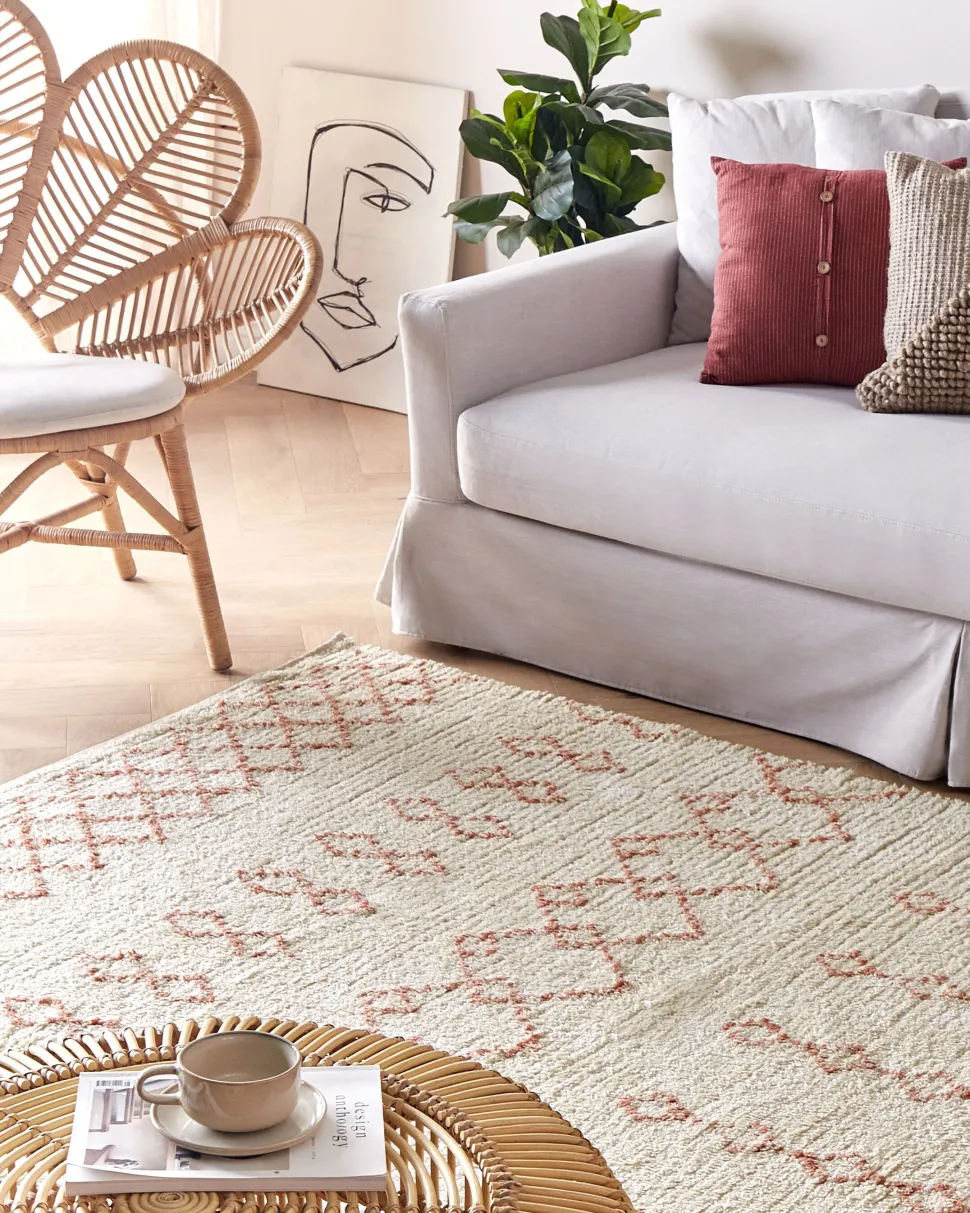 Tapete De Algodao Creme E Rosa 160 X 230 Cm Buxar