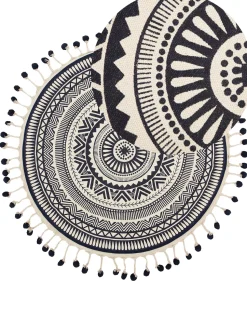 Tapete De Algodao Creme E Azul Marinho O 120 Cm Tatvan