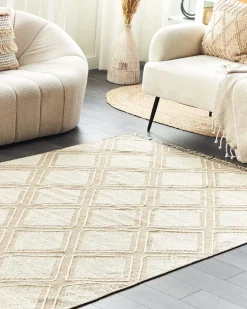 Tapete De Algodao Creme E Branco 160 X 230 Cm Kacem