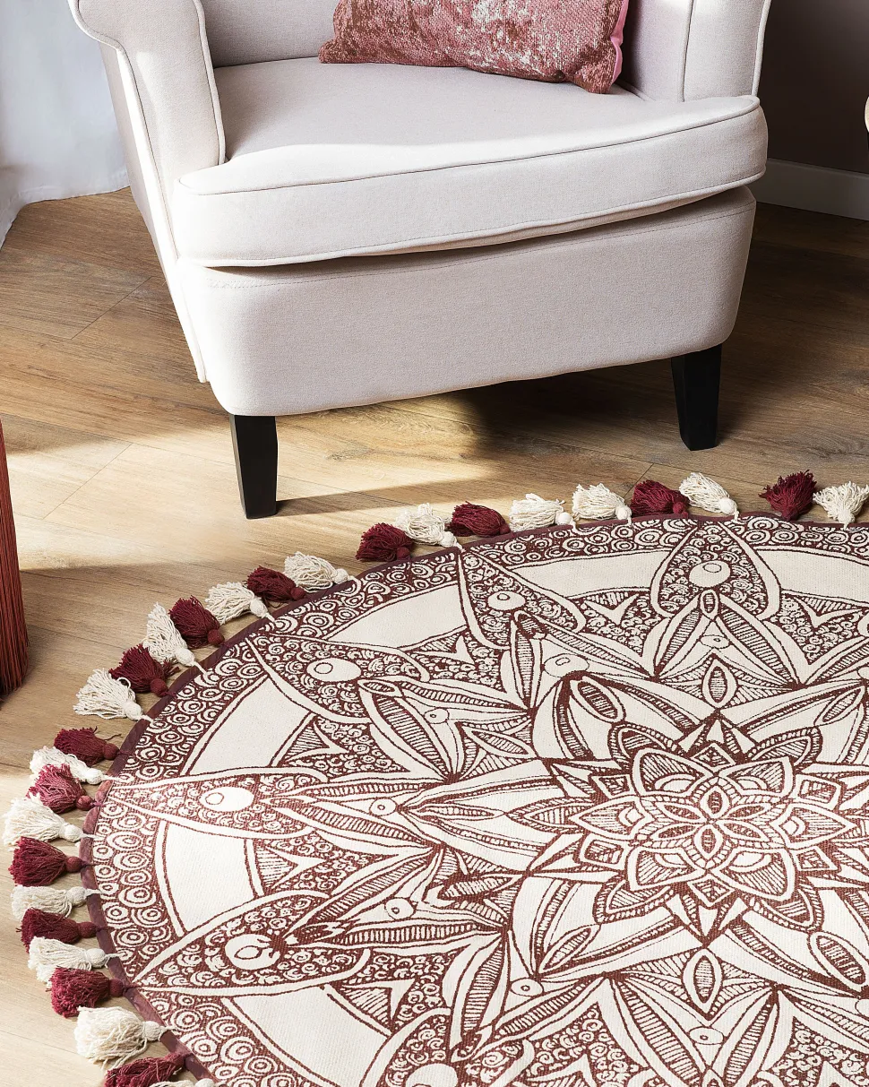 Tapete De Algodao Creme E Vermelho O 120 Cm Oltu