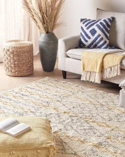 Tapete De Algodao Creme E Amarelo 160 X 230 Cm Kadapa