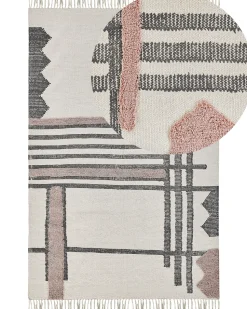 Tapete De Algodao Em Creme E Preto 160 X 230 Cm Muradiye