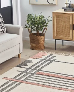 Tapete De Algodao Em Creme E Preto 160 X 230 Cm Muradiye