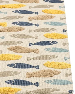 Tapete De Algodao Multicolor Com Impressao De Peixes 80 X 150 Cm Ipuh