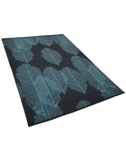 Tapete De Area Reversivel Preto E Azul 140 X 200 Cm Mezra