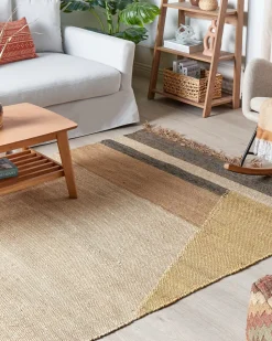 Tapete De Juta Amarelo Mostarda E Castanho 160 X 230 Cm Samlar