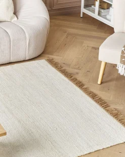 Tapete De Juta Creme Claro E Castanho 160 X 230 Cm Lunia