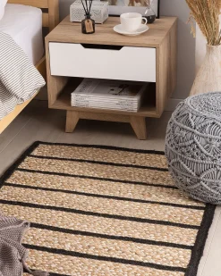 Tapete De Juta Preto E Creme 80 X 150 Cm Karadona