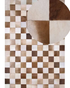 Tapete De Pele Genuina Castanha E Creme 160 X 230 Cm Solmaz