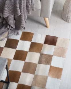 Tapete De Pele Genuina Castanha E Creme 160 X 230 Cm Solmaz