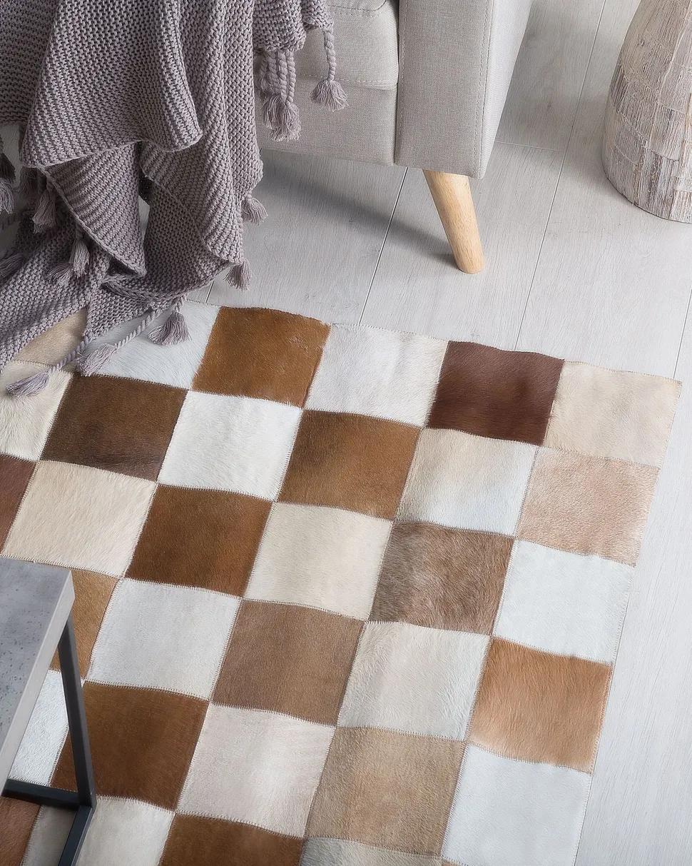 Tapete De Pele Genuina Castanha E Creme 160 X 230 Cm Solmaz