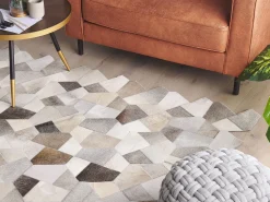 Tapete De Pele Genuina Cinzenta E Creme 160 X 230 Cm Varto