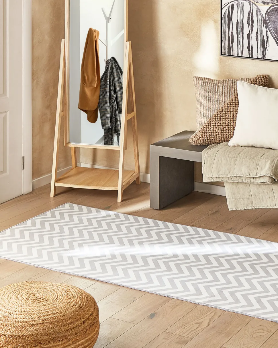 Tapete De Poliester Branco E Cinzento 80 X 300 Cm Saikheda