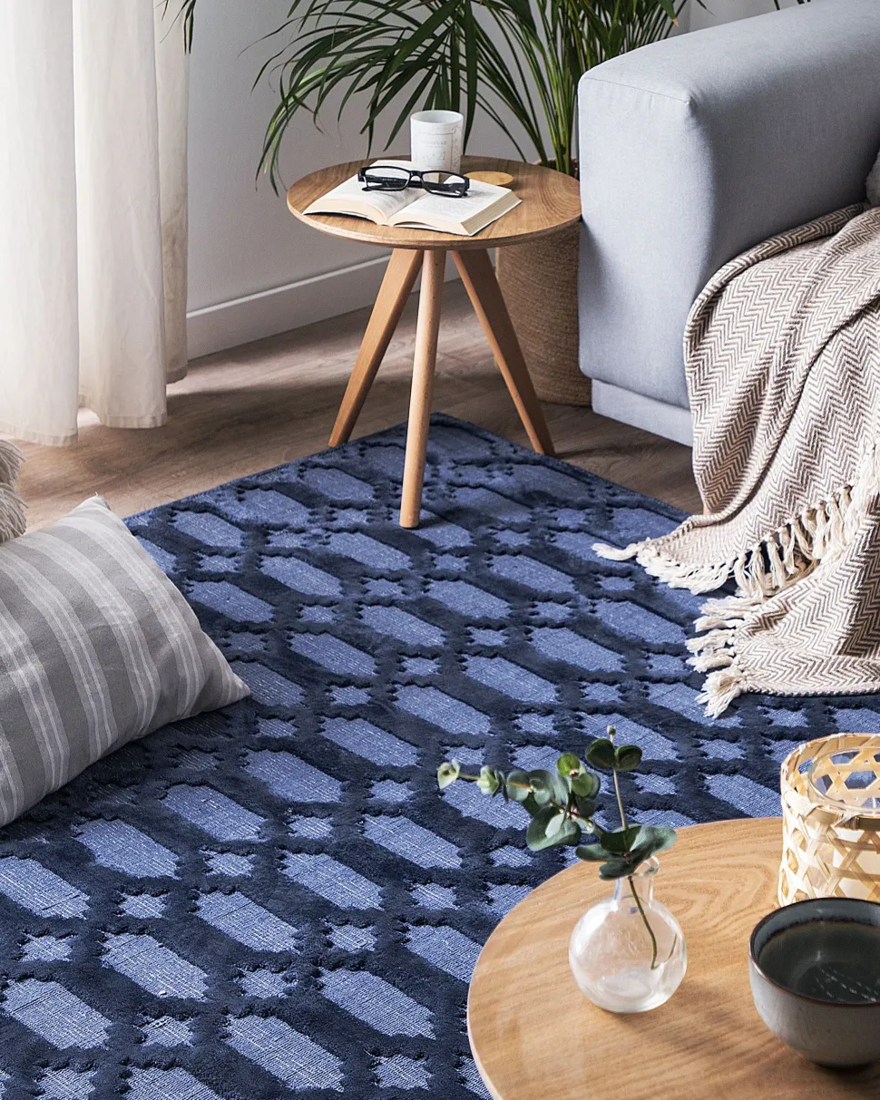 Tapete De Viscose Azul Marinho 160 X 230 Cm Cizre