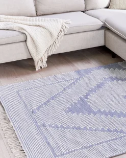 Tapete Em Algodao Azul E Branco 160 X 230 Cm Ansar