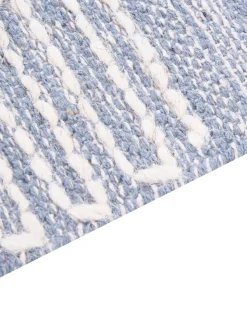 Tapete Em Algodao Azul E Branco 160 X 230 Cm Ansar