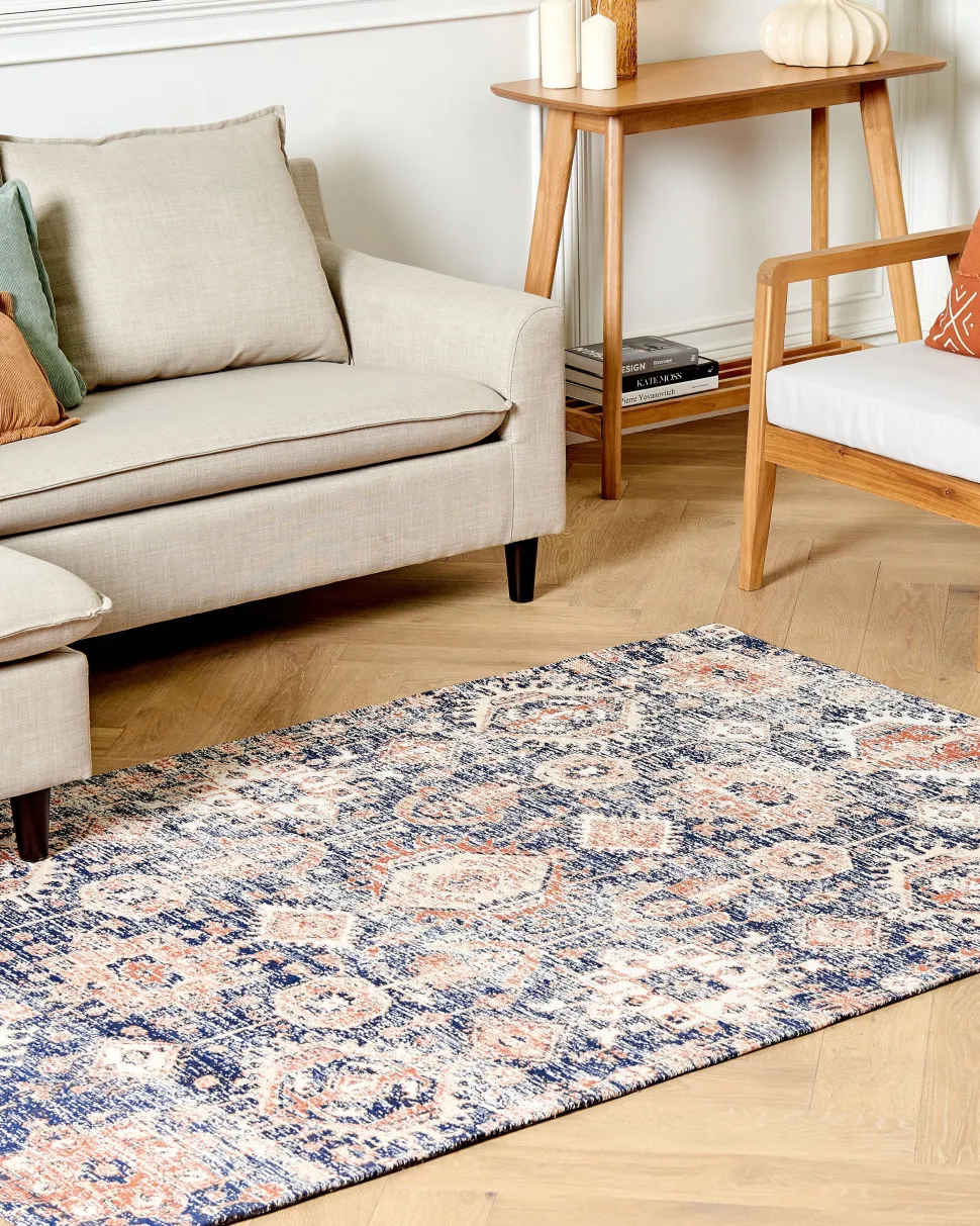 Tapete Em Algodao Azul E Vermelho 140 X 200 Cm Kurin