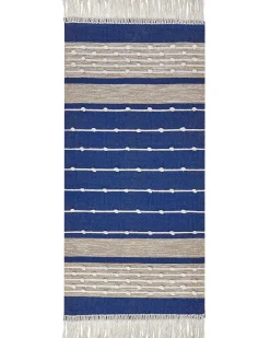 Tapete Em Algodao Azul E Creme 80 X 150 Cm Kondhali