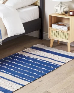 Tapete Em Algodao Azul E Creme 80 X 150 Cm Kondhali
