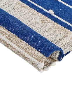 Tapete Em Algodao Azul E Creme 80 X 150 Cm Kondhali