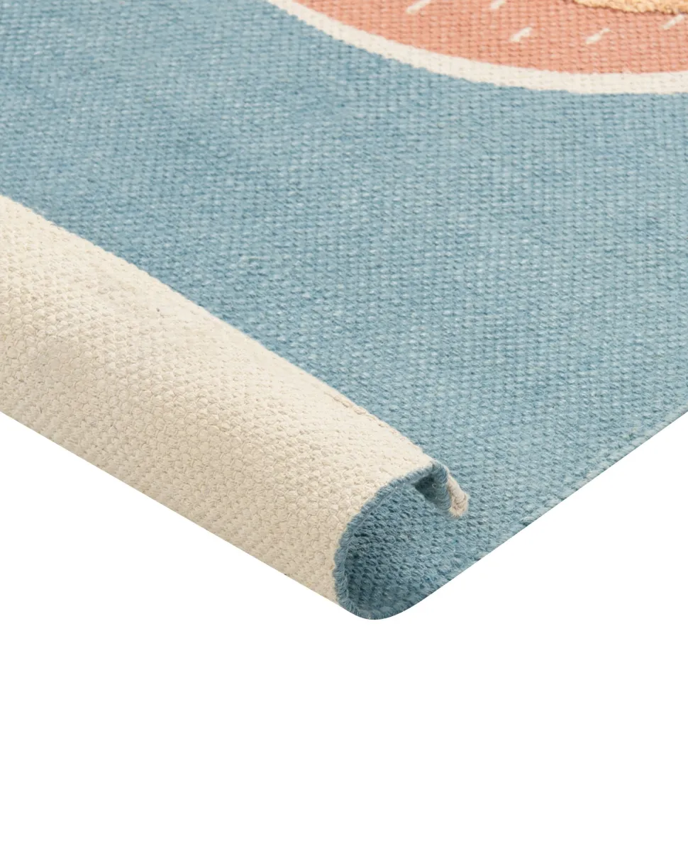 Tapete Em Algodao Azul E Laranja Com Impressao De Preguica 80 X 150 Cm Isak