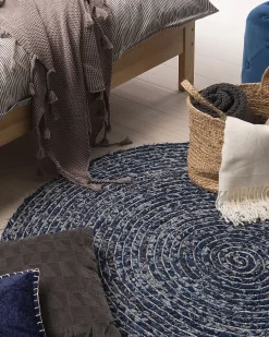 Tapete Em Algodao Azul Escuro 140 Cm Buluca