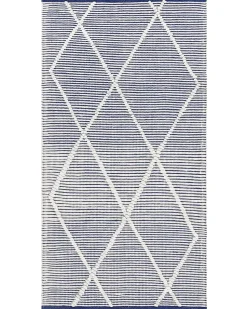 Tapete Em Algodao Branco E Azul 80 X 150 Cm Synopa