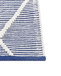 Tapete Em Algodao Branco E Azul 80 X 150 Cm Synopa