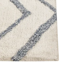 Tapete Em Algodao Branco E Azul 160 X 230 Cm Menderes