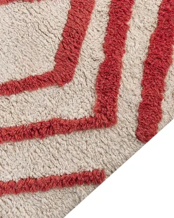 Tapete Em Algodao Branco E Vermelho 160 X 230 Cm Haskoy