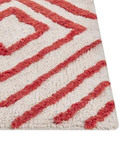 Tapete Em Algodao Branco E Vermelho 160 X 230 Cm Haskoy