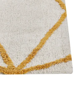 Tapete Em Algodao Branco E Amarelo 160 X 230 Cm Marand